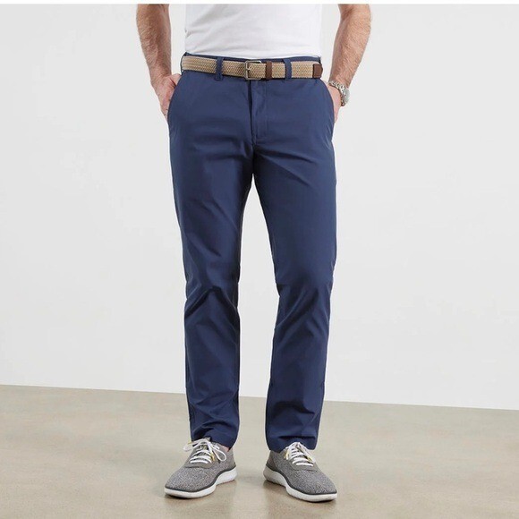 Orvis Trim Fit Navy Blue Cotton Blend Chino Pants Flat Front Dress