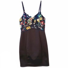 Sexy embroidered floral black Spaghetti Strap dress Womens Size Medium