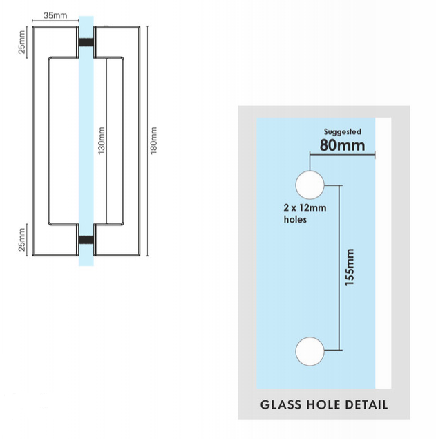 Square "D" shower door handle stainless steel or matt black, d handle