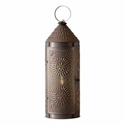 Large 22'' Rustic Single Light Farmhouse Punched Chimney Lantern In Kettle Black