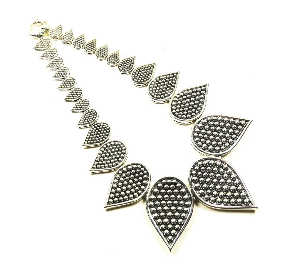 Impresionante collar de lágrimas graduado de caviar de plata esterlina audaz LAGOS $2800 Foto 2 de 4
