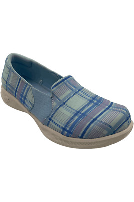 Skechers GO Step Lite Vegan Washable Plaid Slip-Ons Resplendent Blue