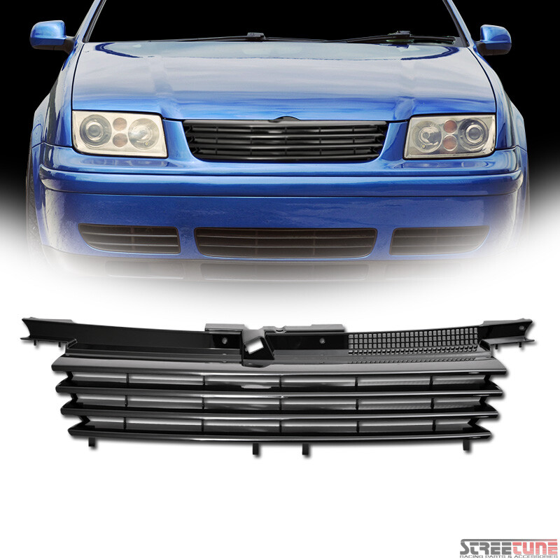 Black Badgeless Front Grill Grille+Hood Notch Filler For 9905 VW Jetta