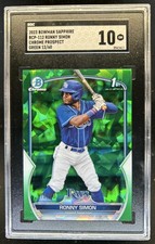 2023 Bowman Sapphire Ronny Simon Chrome Refractor Green 1st #/60 Rays SGC 10
