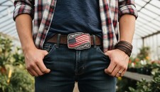 Men Women Silver Metal Buckle Western USA Flag United States Of America Filigree