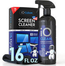 Io CLEAN Screen Cleaner Spray 16Oz for TVs, Laptops, Devices with Cloth