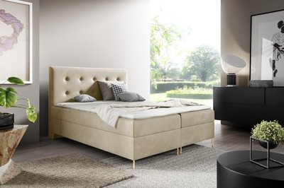 Sofello Boxspringbett LOUI 180 x 200cm 2x Bettkasten TOPPER 5cm Gratis Beige Vel