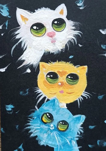 ACEO Original painting CAT Art Abstract  Whimsical Color on paper 2.5x3.5"  