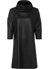 Lederimitat-Kleid mit Schalkragen Gr. 36/38 Schwarz Mini Freizeitkleid Neu