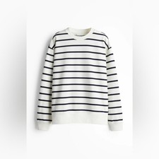 H M Navy Blue and White Striped Sweatshirt top