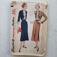 1940s Vintage 34" Bust Simplicity 3445 Scalloped Bolero Skirt Set Sewing Pattern