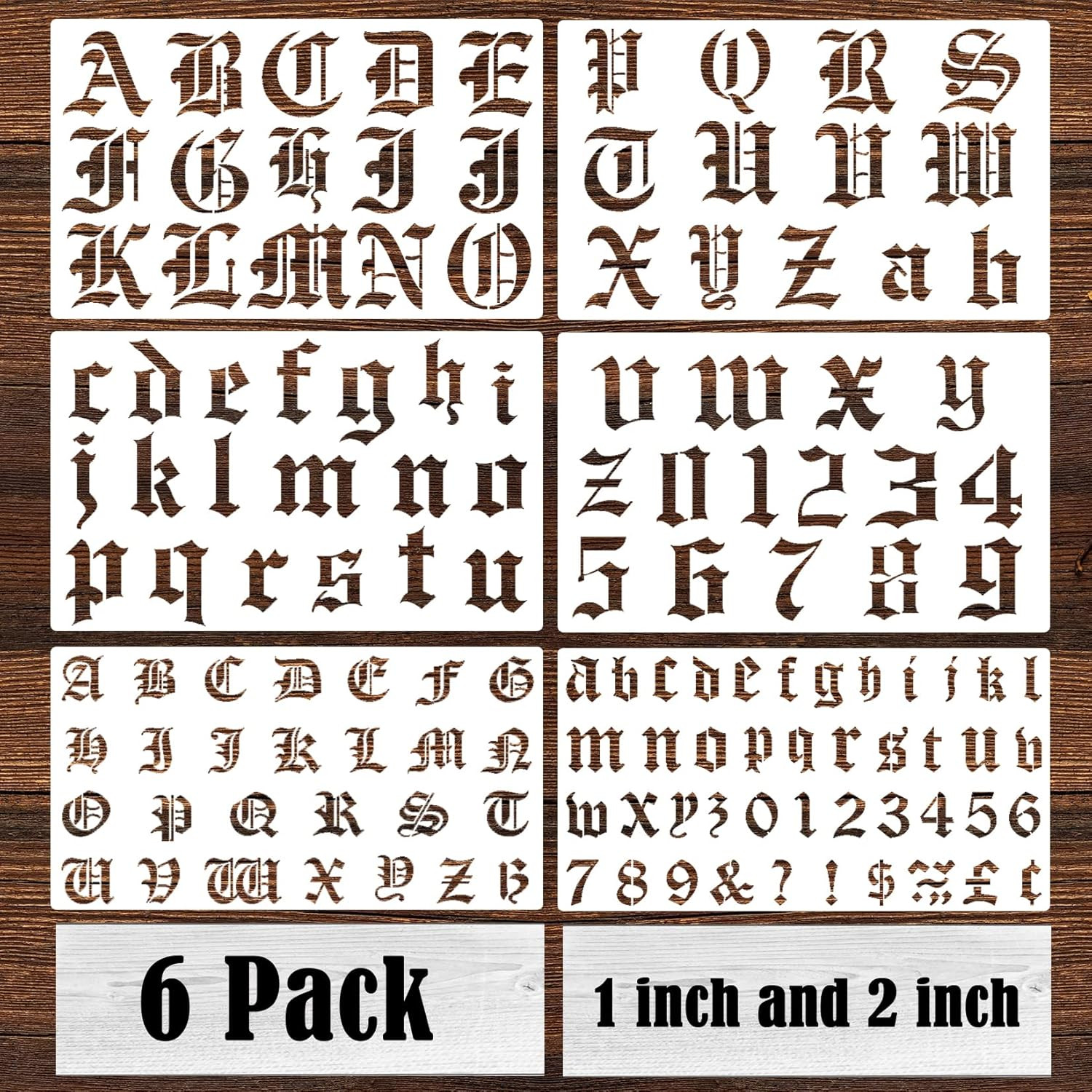 6 Pcs Old English Stencil 2 Inch Letters Number Template Reusable Gothic Calligr