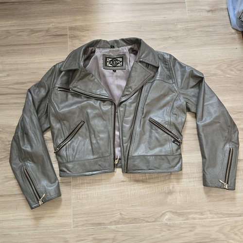 Guess Leather Moto Biker Jacket Zipper Satin Lining Women's Medium Vintage - Picture 2 of 10