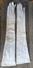 Saks Fifth Avenue White Leather Long Gloves Size 6.5
