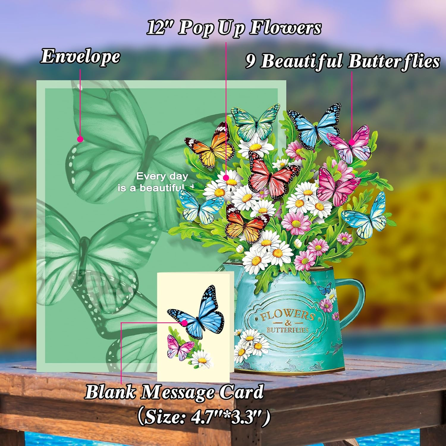 Pop up Flower Cards, Paper Flowers Bouquet 12’‘ Daisies and Butterflies 3D Popup