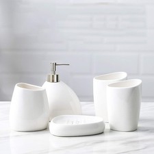 White Ceramic Bathroom Accessory Set, Bathroom Vanity Countertop Set, Bathroo...
