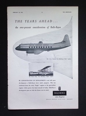 Original 1953 Reklame Rolls-Royce Aero Engines Vickers Viscount & Vimy