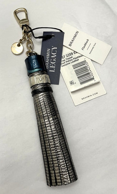 Brahmin FLASHBACK Wrap Tassel Bag Charm Key Fob BLUE PATINA Teal Gray Lthr NWT