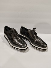 Prada Metallic Brogue Platform Low Top Sneakers Size 40 1/2