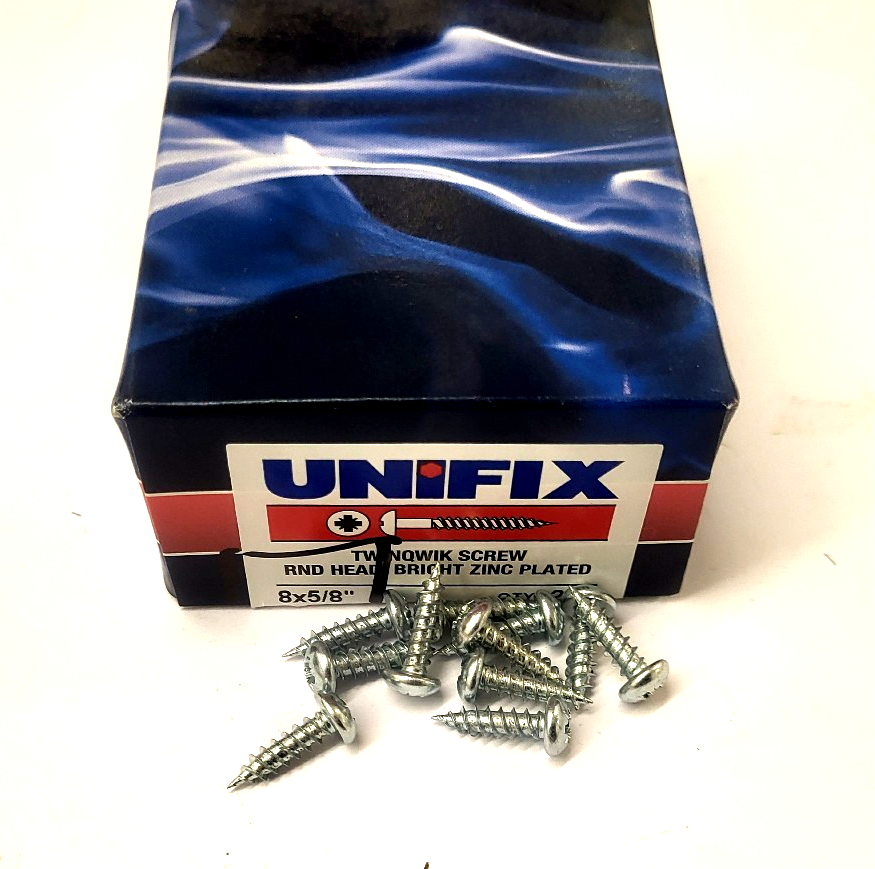 Unifix wood screw- Round head twinthread 8x 5/8"" BZP (box 200)