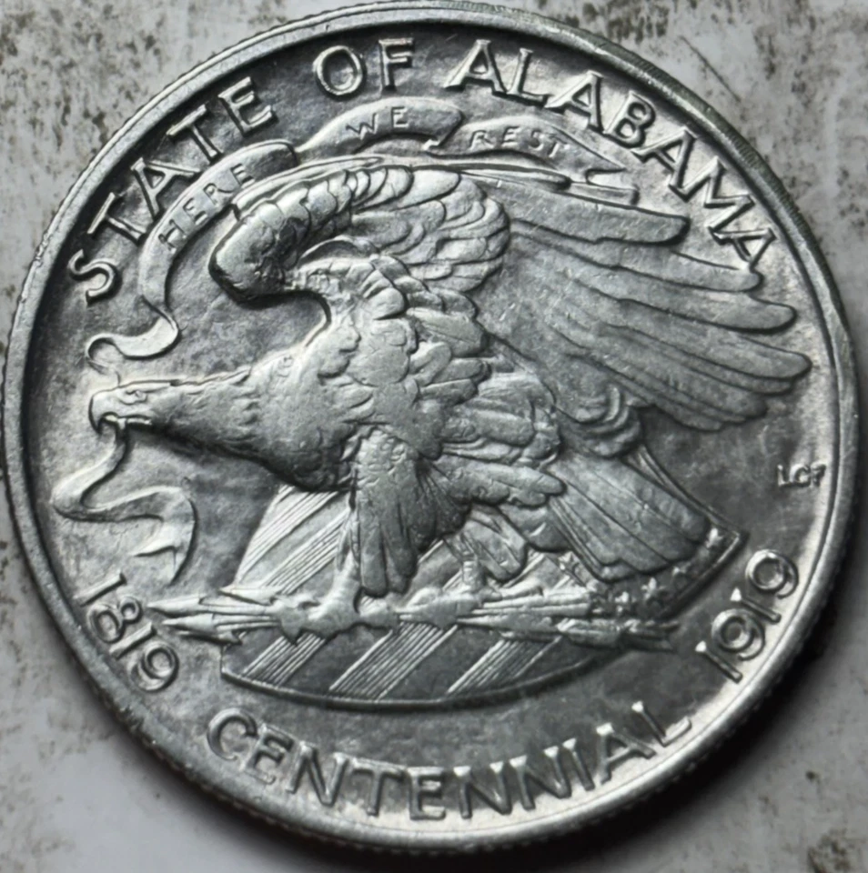 1921 Alabama 2x2 50c Commemorative Half Dollar. Attractive AU Details, Cleaned - Image 2 of 2