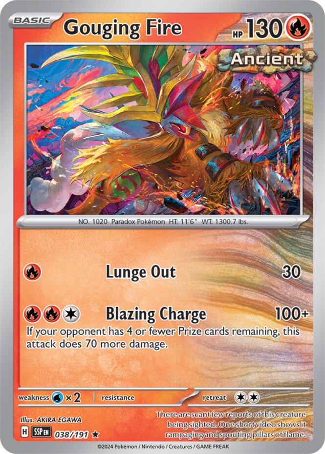 Gouging Fire - 038/191 - Rare - Reverse Holo (Near Mint) Surging Sparks - Fire P