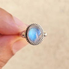 Natural Rainbow Moonstone Ring 925 Sterling Silver  Boho Raw Statement Jewelry
