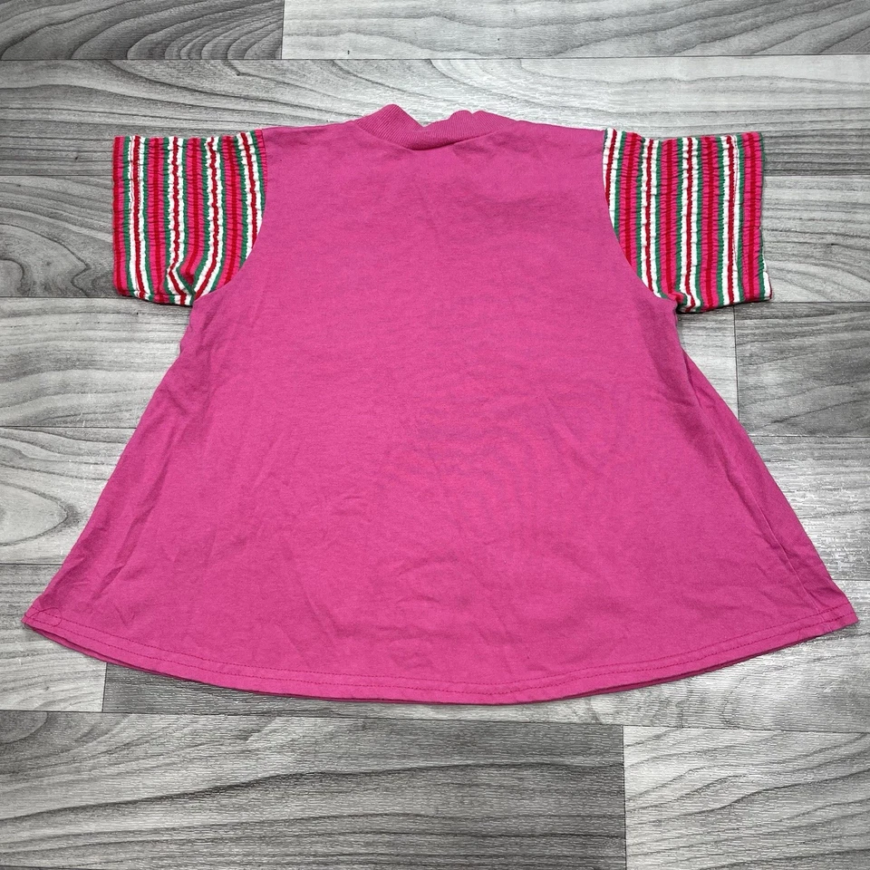 Vintage Beach Graphic Print Dress Girls S (6X) Summer Pink Blue Retro 90s Kids - Image 2 of 4