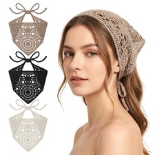 3 Pcs Crochet Knit Hair Band Headband, Triangle Head Scarf Women's Boho Croch...