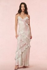 LoveShackFancy Rialto Floral Ruffle Tiered Silk Lilac Spring Maxi Dress Sz  10