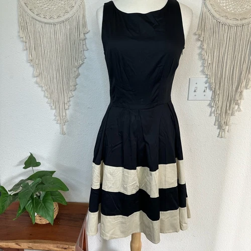 Abito midi Kate Spade nero e panna aderente e svasato taglia 10