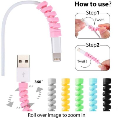 7pcs Cord Protector Universal Silicone Spiral USB Cable Saver for iPhone Android