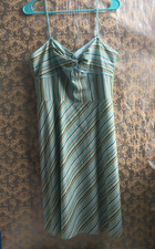 Ann Taylor LOFT Retro Inspired Striped Sundress Slip Aqua Green Yellow Size 12P