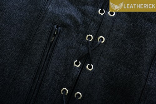 Herren Echtleder Biker Weste Denim Style schwarz Seitenschnürsenkel Motorradweste - Bild 11 von 12