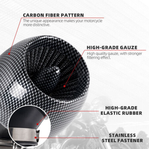 Pit ATV Scooter Carbon Fiber Air Intake Filter Cone 28mm/35mm/42mm/48mm Adapter - Picture 3 of 11