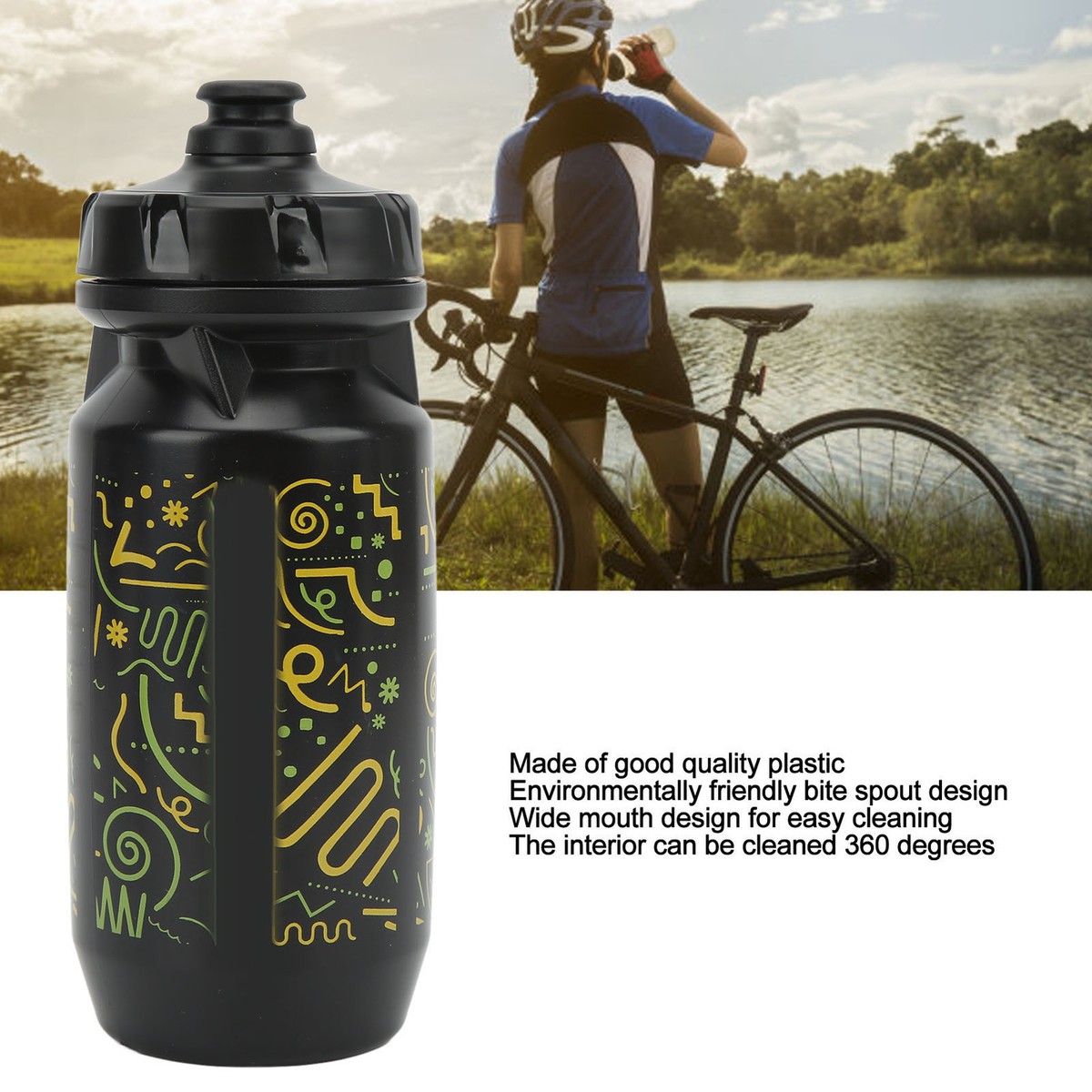 Black 550ML)Mountain Sports Water Bottle Leakproof Squeezable