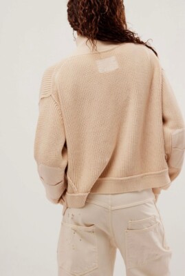 Free People We The Free Worn Thru Surplus Cardi Sweater Champagne