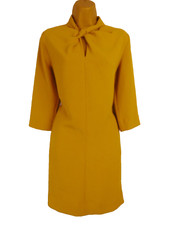 Cos Mustard Yellow Shift Dress, Long Sleeve, Twisted Neck, UK8