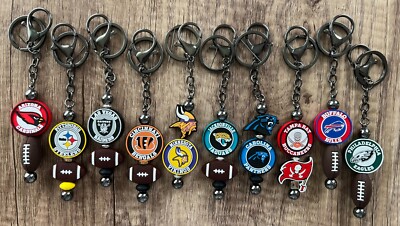 Sports!Hand made beaded keychains. Football! Gifts. basket filler.party.collect.