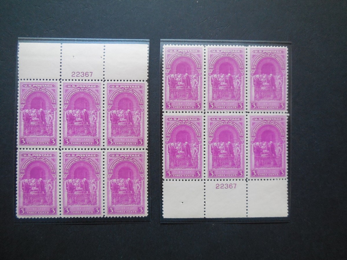 854 3c Washington Inauguration Plate Block #22367 Matched Set MNH