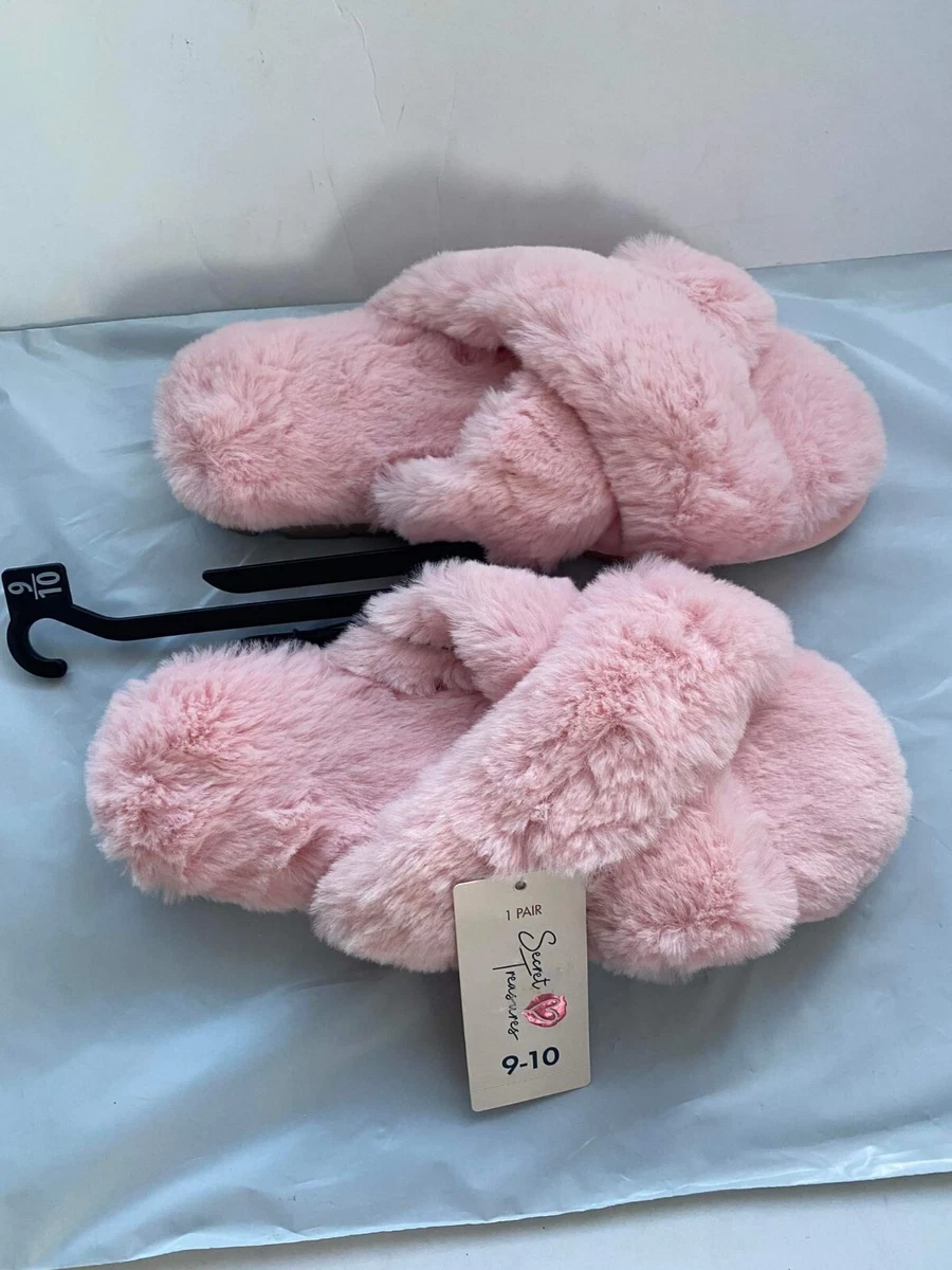 Secret Treasures Womens Faux Fur Pink Slip On Slide Slippers Size