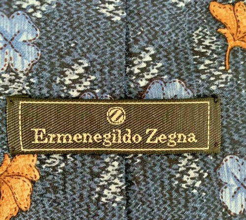 ERMENEGILDO ZEGNA Men's Blue Yellow Floral Print Silk Necktie Made In Italy - Picture 3 of 7