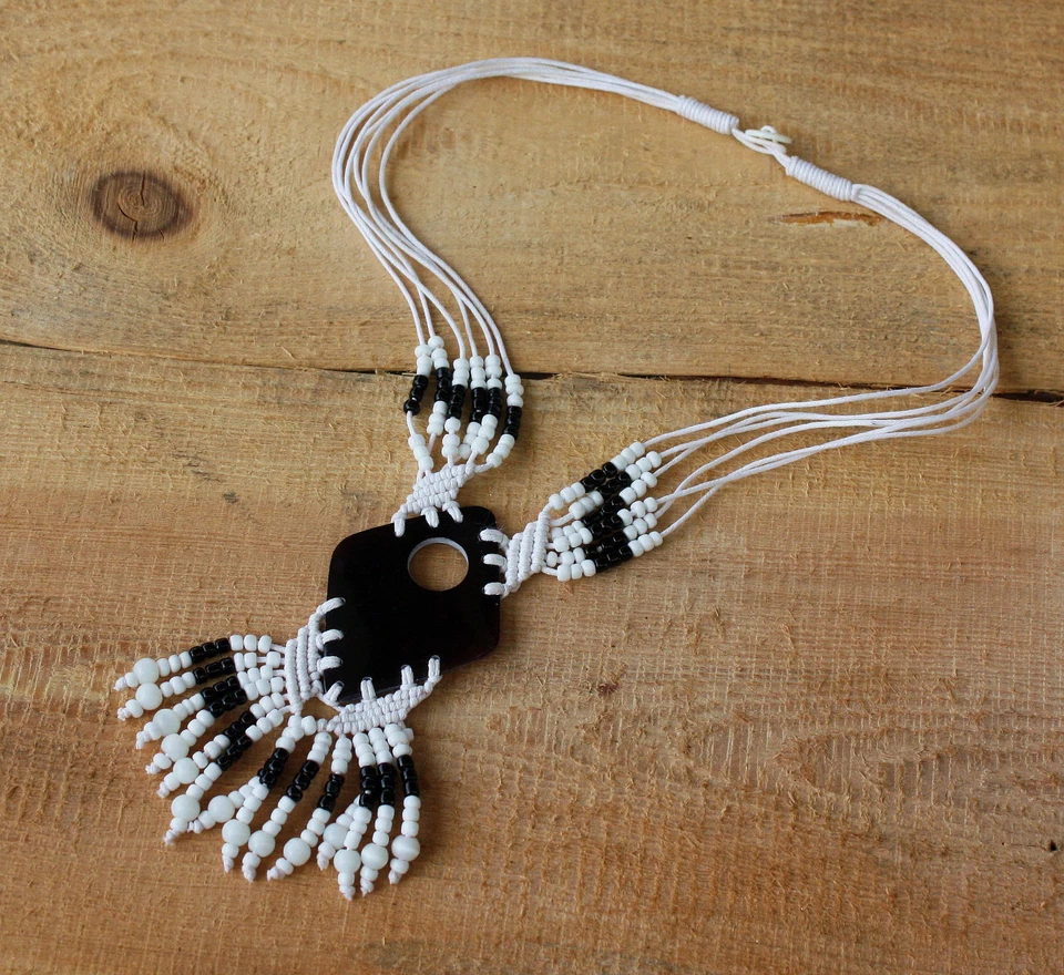 Perlmuttcollier weiss Perlmutt Anhänger Kette Indianer Perlmuttkette Perlmut - Bild 3 von 3