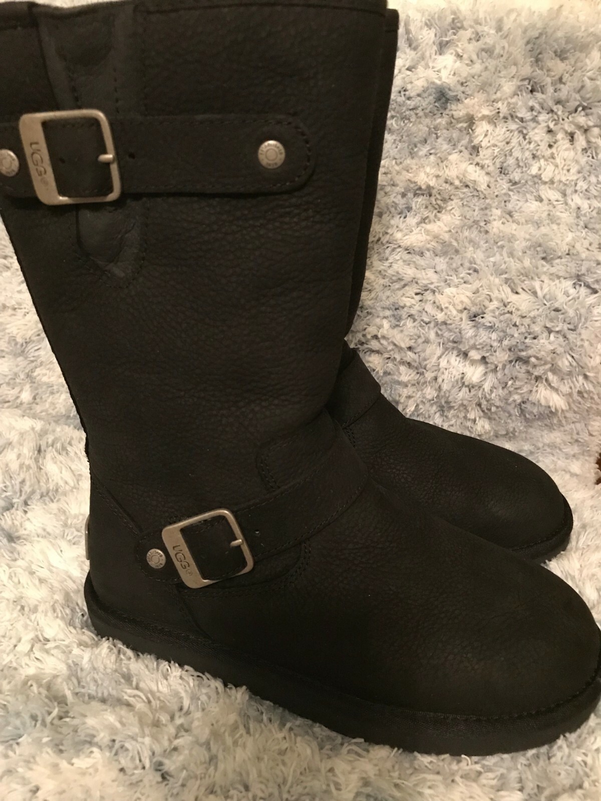 UGG Australia Women's Sutter Black Leather Boots Size 5 - Moto Style image 5