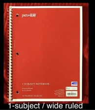 Pen + gear 1 Subject Spiral Notebook, 70 Wide Ruled Sheets 10.5”x8” Red