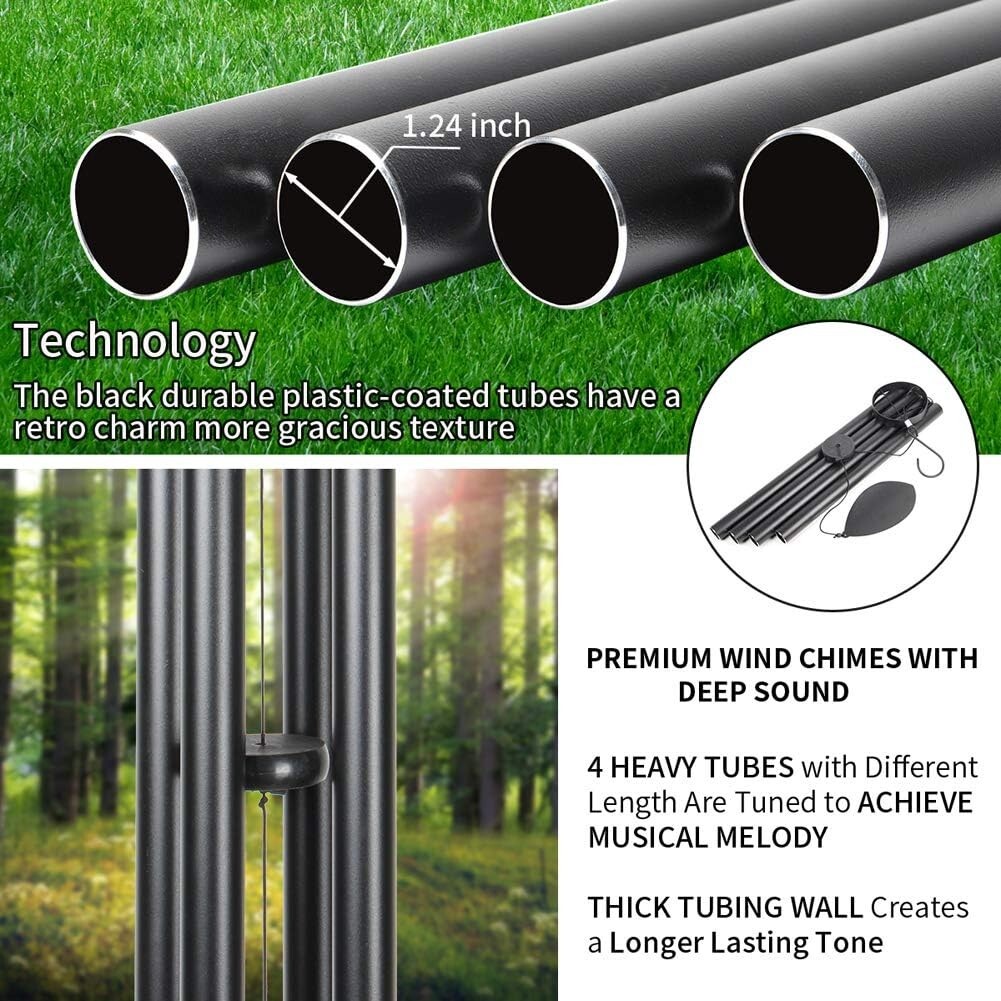 Elegant 44'' Black Wind Chimes - Perfect Decor for Memorials and Gardens