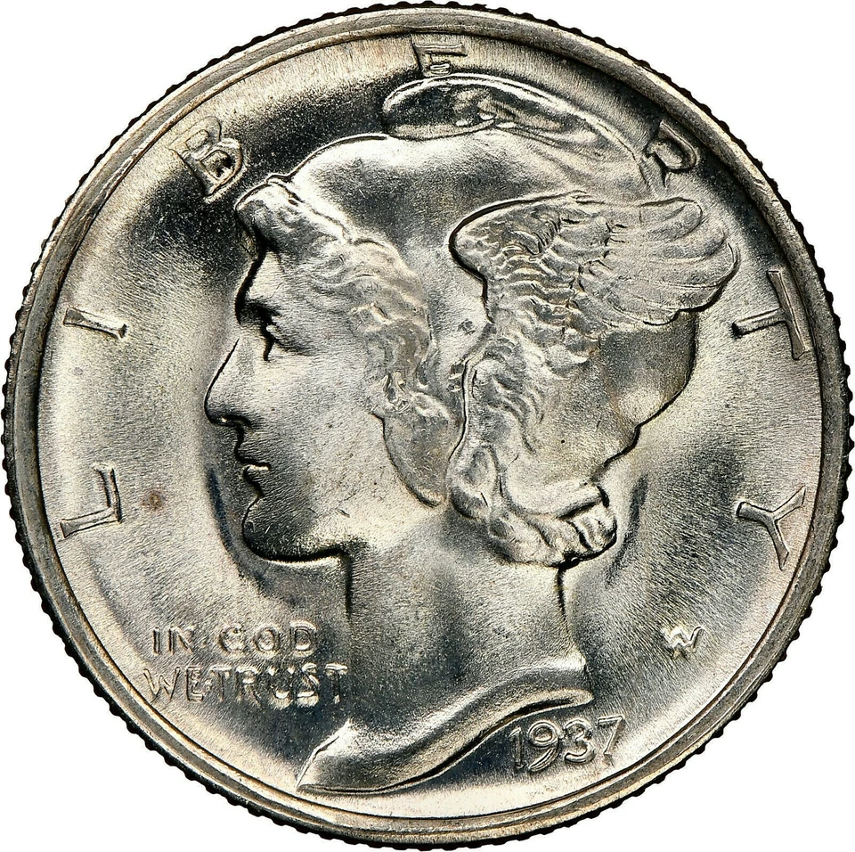 1937-D/D NGC MS66FB CAC Pop One TODOS os graus em NGC e PCGS! Moeda de dez centavos de mercúrio RPM-1 10C - Imagem 3 de 4