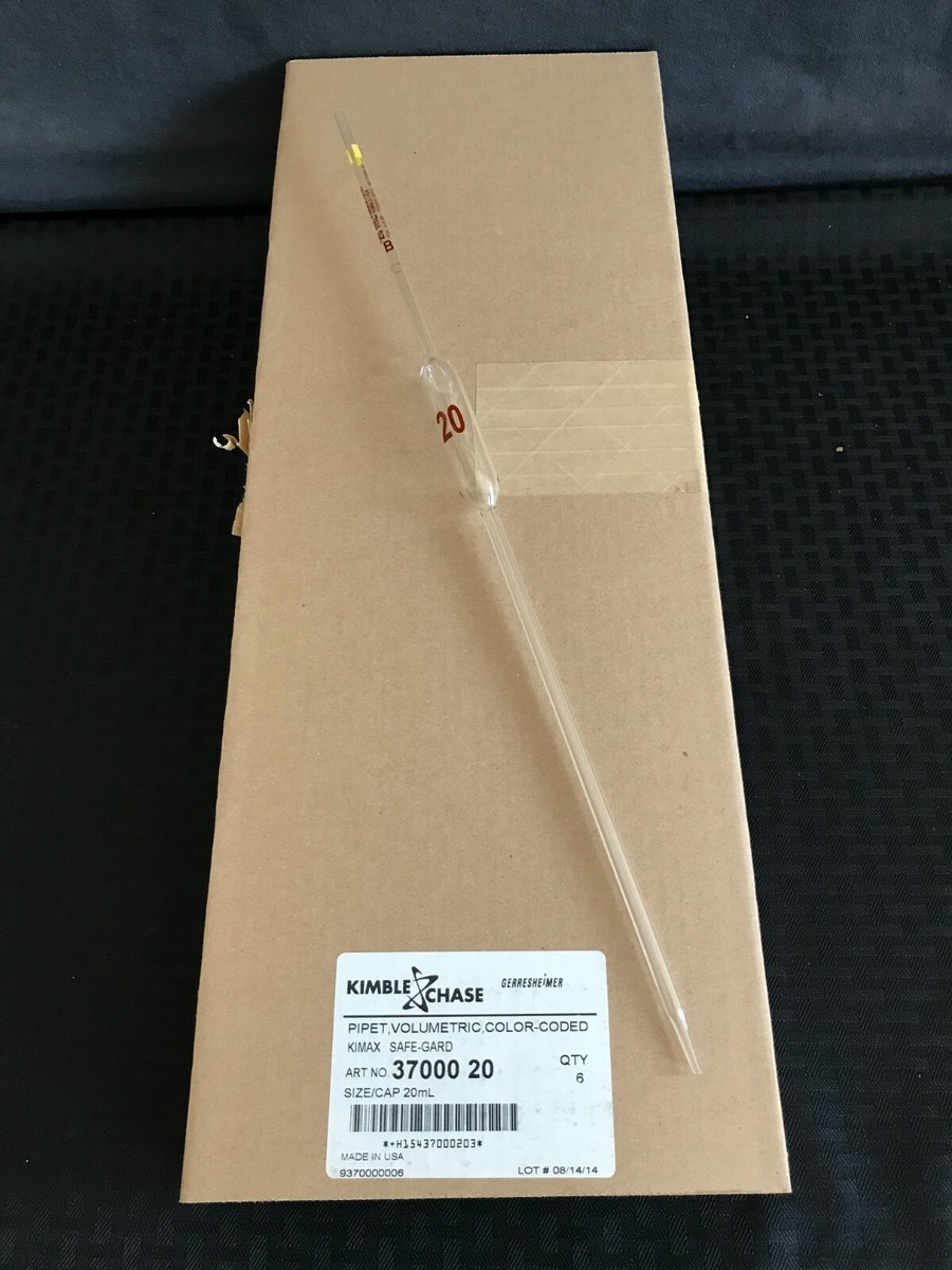 New (6) Kimble Kimax 20mL Volumetric Class B Yellow Color-Coded Pipet  37000-20