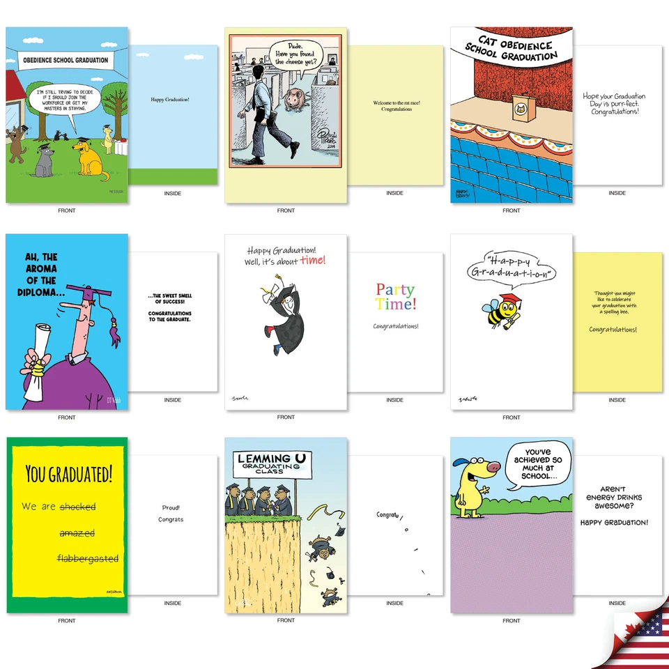 Juego Surtido de 36 Tarjetas de Graduación Divertidas con Sobres (36 Diseños) - Grad Toons Foto 4 de 4
