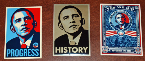 Shepard Fairey Barack Obama Set 3 Sticker Prints Progress Yes We Did Poster Art